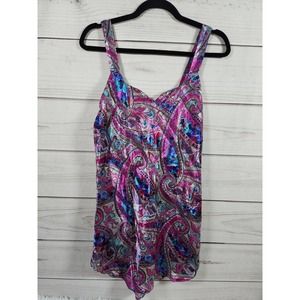 Circa 2000 Womens Mini Silky Slip Nightgown‎ Paisley Sleeveless Pullover Pink L